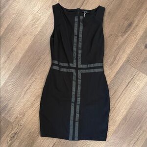 Tart Black Mini cocktail  Dress with faux leather Accents